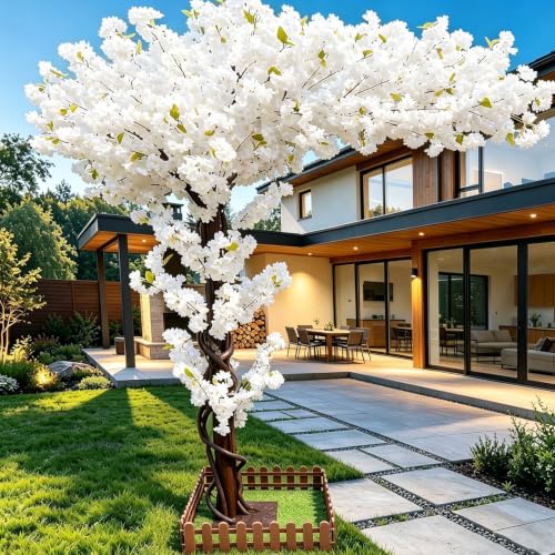 Artificial Cherry Blossom Trees Large 5ft,White Faux Cherry Blossom Tree,Fake Cherry Blossom Handmade Tree Indoor Outdoor for Wedding Party Restaurant Park Living Room (White, 5x4ft) - color: White, size: 5x4ft
