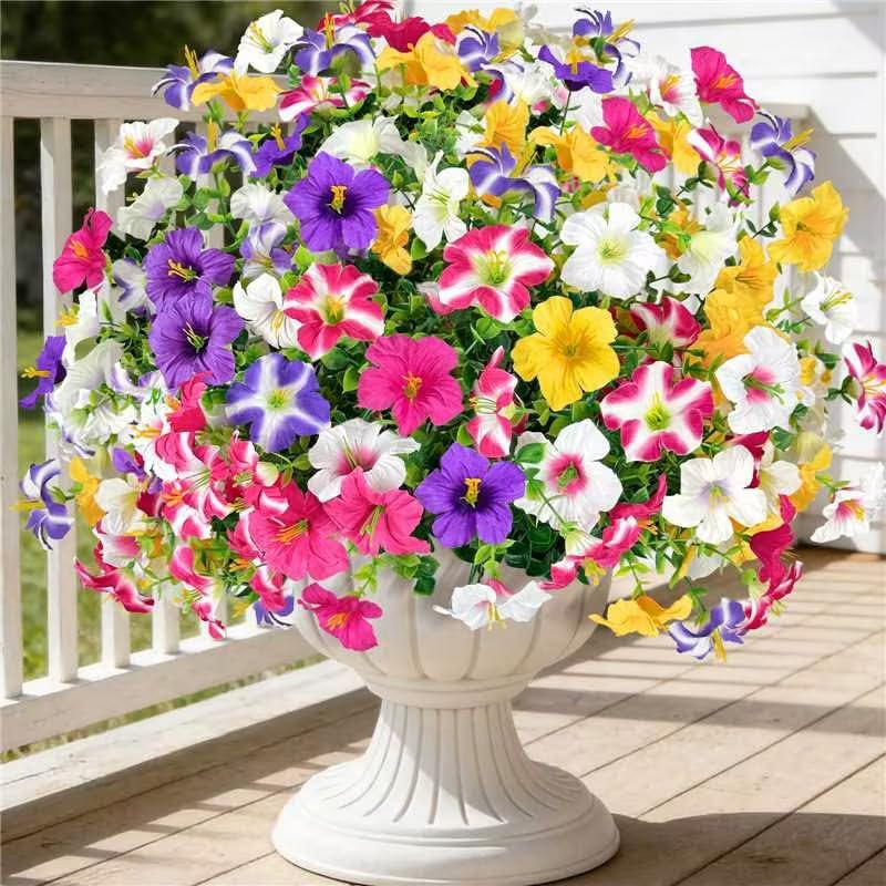ICX 12pcs Artificial Flowers Fake Plants for Outdoors Decoration-12 Mix | Fake Silk Morning Glory Realistic UV Resistant Flowers for Outside for Pot, Front Door Porch Yard Patio Hanging Basket - color: 12pcs-mixed Colors