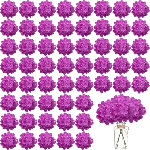 WEISPARK 100PCS Artificial Hydrangea Flowers, Fake Flowers Silk Hydrangea Full Flowers Heads with Stems for Wedding Home Party Shop Baby Shower Decor (Red Purple) - color: Red Purple
