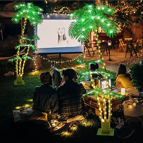 7FT Palm Trees for Outside Patio, Christmas Palm Trees Decor, Waterproof＆Windproof Solar Light Up Tree, Artificial Lighted Palm Tree Party Decorations for Outside Indoor Patio Decor