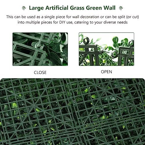 ANMINY 16Pcs Grass Wall Panels 10" x 10" Artificial Grass Plant Greenery Wall Backdrop 11 Sqft Thickened High-Density Faux Boxwood Panels Privacy Fence Hedge for Indoor Outdoor Party Wedding Garden