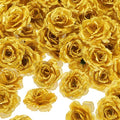 Syhood 100 Pcs Gold Artificial Flowers and Fake Roses Head 3 Inch Real Looking Silk Rose for DIY Wedding Bouquets Bridal Shower Centerpieces Floral Arrangements Party Tables Home Decorations
