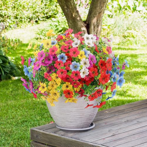 ATTGREAT Artificial Flowers Outdoors Faux Plants UV Resistant Fake Flowers Daisy Plastic Greenery Plnats Outside for Garden Planter Patio Porch Spring Summer Home Home Decor, 12 Bundles (Multicolor) - color: Multi Color, size: 12PCS