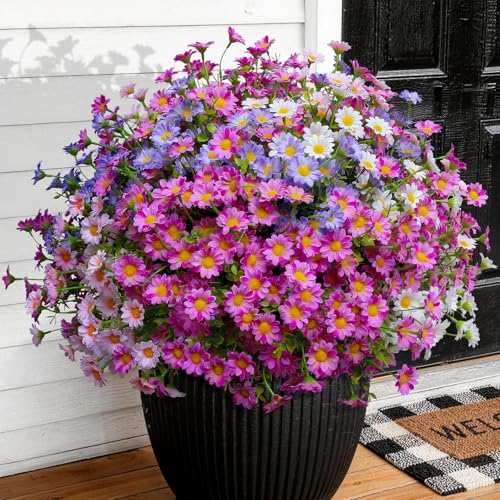 Artificial Flowers for Outdoors Colorful Daisy 20 Bundles Faux Plant Outdoor Spring Summer Decor Realistic Fake Plants Outside for Planters Front Porch Backyard Decor (20 Bundles 4 Colors) - color: 20 Bundles 5 Colors
