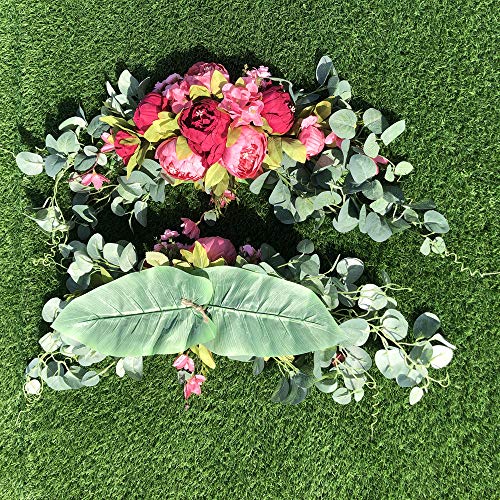 Wedding Arch Flowers, 30 Inch Rustic Artificial Floral Swag for Lintel, Green Leaves Rose Peony Sunflowers Door Wreath Home Decoration - color: Rose Red