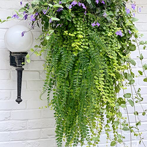 SzJias Artificial Hanging Plants Fake Plants Ferns Faux Hanging Plants for Patio Porch Outdoor Plants Decor (6 Pcs)