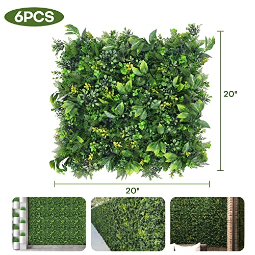 Boshen Artifical Grass Wall Backdrop 6PCS 20"x20" Boxwood Panels Grass Boxwood Hedge Wall Greenery UV Protected Artificial Grass Wall Decor for Party Wedding Backyard Indoor Outdoor - size: 6 Pcs-20" x 20"