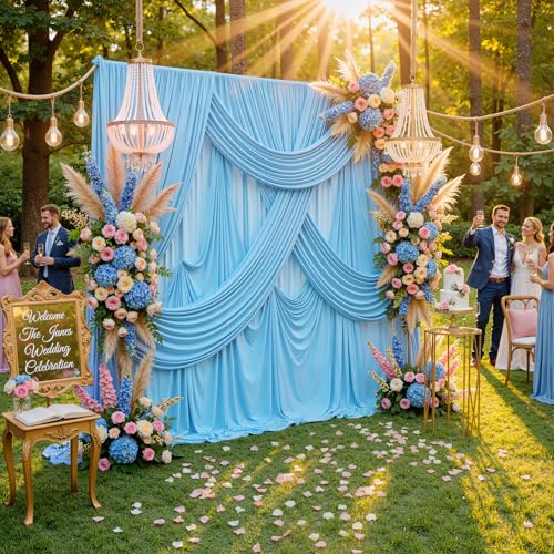 10x8ft Wrinkle Free Baby Blue Backdrop Curtains for Parties, Thick Fabric Backdrop Drapes for Wedding Birthday Photography Baby Shower Party Background - color: Baby Blue, size: 10ftx8ft