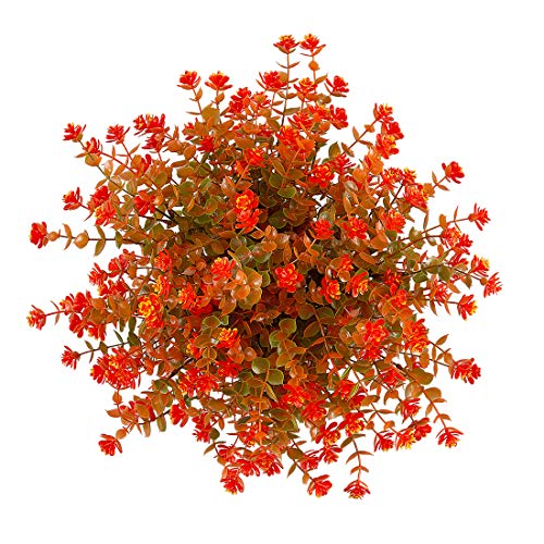 Happylife 6 Bundles Artificial Flowers, Fake Artificial Greenery UV Resistant No Fade Faux Plastic Plants for Wedding Bridle Bouquet Indoor Outdoor Home Garden Kitchen Office Table Vase (Orange Red) - color: Drop