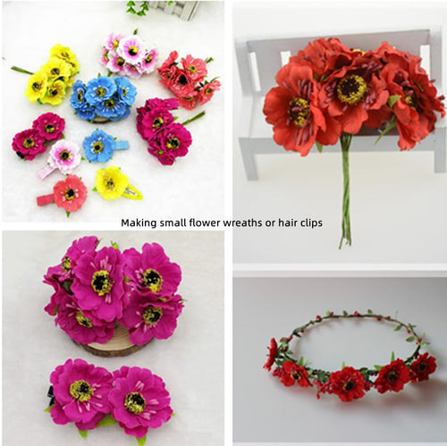 60pcs Mini Artificial Poppy Flowers Heads and Soft Stem,45mm Tiny Anemone Flower Green Leaf for DIY Wedding Make Bridal Hair Clips,Cake Top,Wrist Corsage Boutonniere,Wreath Bracelet Flower (10 Colors) - color: 10 Colors