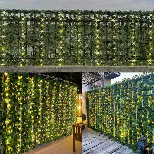 Artificial Ivy Privacy Fence with Lights 120x40in Grass Wall Screen Fake Vines Balcony Fence Privacy Screen Cover, Faux Ivy Leaf Hedge Panels Wall Decoration - size: 120*40 inches with LED Lights