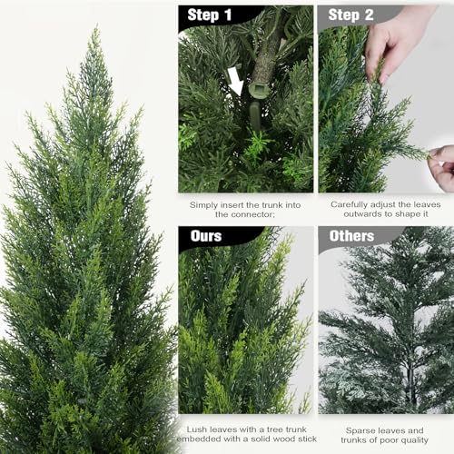 Vitalismo Artificial Topiary Cedar Trees 5FT Tall 2 Set, Outdoor Indoor Faux Pine Shrubs Plants, Realistic Fake Plants Front Porch Decor, Artificial Bushes Cypress for Home Front Door Offices - color: Cedar, size: 5ft