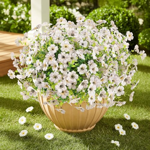 ATTGREAT Artificial Flowers Outdoors Faux Plants UV Resistant Fake Flowers Daisy Plastic Greenery Plnats Outside for Garden Planter Patio Porch Spring Summer Home Home Decor, 24 Bundles (White) - color: White, size: 24PCS