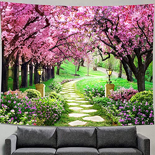MEETSIOY Spring Park Tapestry 60x51 Inches Forest Path Tapestry Cherry Blossom Tree Full of Pink Flowers Tapestry for Living Room Bedroom Home Decor GTLSMT93 - color: no window pattern, size: 60"L x 51"W
