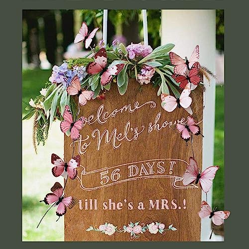 Artificial Butterfly Garland, Fake Butterfly Decorative Vines, DIY 3D Unique Butterfly Hanging Decor for Home Wall Easter Spring Flowers Party Wedding Arch Shopping (Light Pink) - color: Light Pink