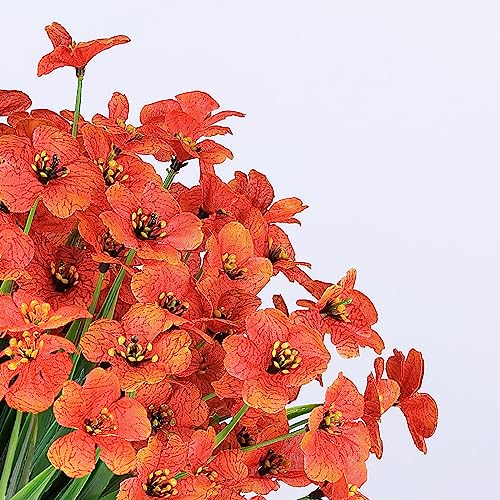 AGIRL 24 Bundles Artificial Fall Flowers Outdoor Indoor Decoration,Fake Plastic Flowers,Faux Mums Plant for Thanksgiving Fall Decor,for Hanging Outside Garden Front Door Porch Patio Window Box - color: Orange, size: 24