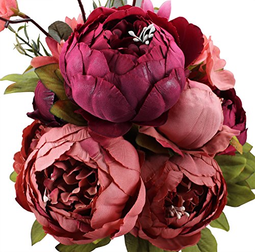 Duovlo Fake Flowers Vintage Artificial Peony Silk Flowers Wedding Home Decoration,Pack of 1 (New Red) - color: New Red