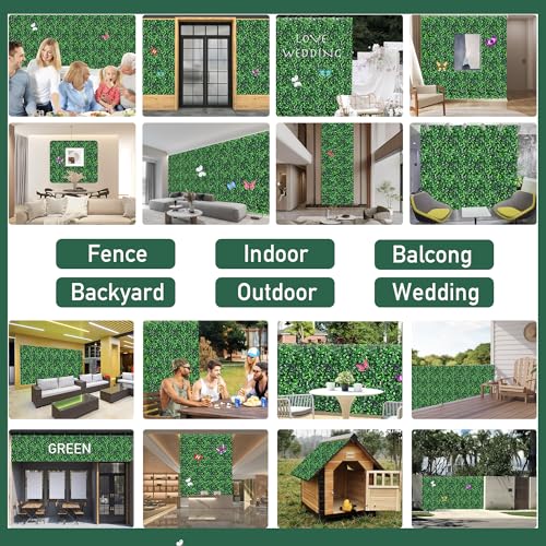 10 X 10 in Artificial Grass Wall Panel Backdrop,UV-Anti Greenery Boxwood PanelsEquipped with Double Sided Adhesive Tape, for Indoor Outdoor Grass Wall Backdrop
