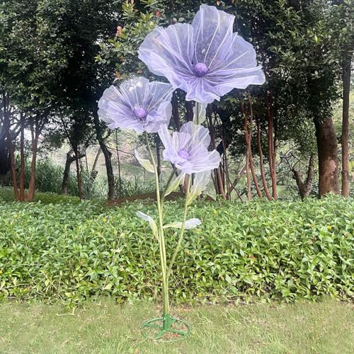 Wedding Decorations for Reception, Giant Flowers for Decoration, 3pc Large Artificial Silk Flowers Decoration with Stand for Party Decor, Home Decor, Photographic Props, Shop Window Display (Purple) - color: Purple