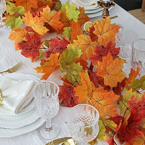 Mizii 2 Strands Artificial Maples Vines Garland 79" Fake Vine Silk Maple Leaves Faux Hanging Fall Garland for Fall Decor Thanksgiving Porch Mantle Fireplace Farmhouse Harvest Decorations (Maple) - color: Maple