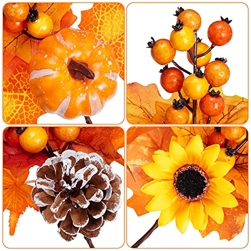 6 Pack Artificial Maple Leaves Branches Autumn Pumpkin Berry Twig Stem Orange Fall Stems Fake Artificial Flower Picks for Thanksgiving Christmas Harvest Festival Decoration DIY Floral Arrangements - color: Style 1