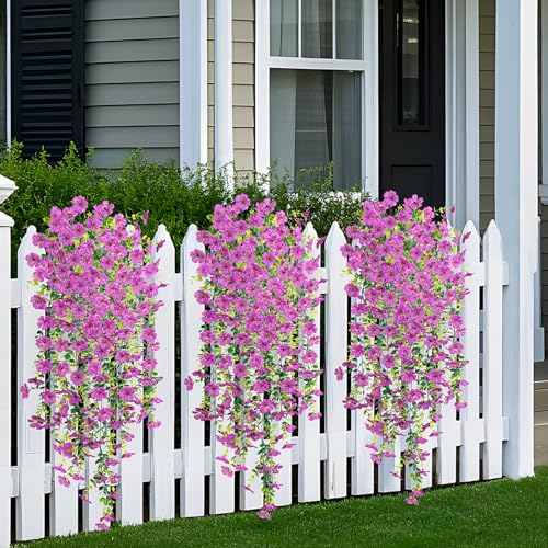 Fake Artificial Flowers for Outdoors Decoration, 2 PCS Faux UV Resistant Artificial Outdoor Flowers, Fake Hanging Plants Look Real Daisy No Fade Spring Decor for Porch Home Patio Balcony and Yard - color: Purple
