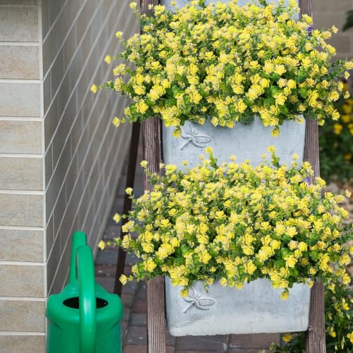 NETAP Outdoor Artificial Flowers UV Resistant, 20 Bundles Fake Realistic Floral Greenery Plants for Outside Porch, Window Boxes, Garden, Yard, Inside Home Table Decor, Yellow - color: Yellow