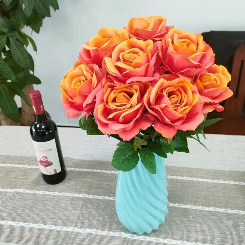 ATFL Sunset Red Fake Roses Artificial Flowers Bulk,Floral Diameter 4'',20 Pcs Artificial Silk Roses Flowers with Stems for Wedding Arrangement Centerpieces Party Home Table Decorations (20, Sunset) - color: Gradient Orange