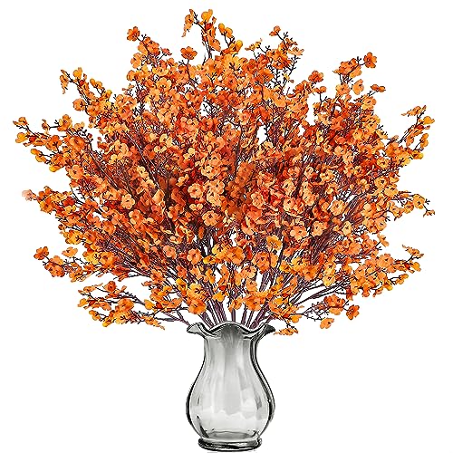 Sggvecsy 15 Pcs Babys Breath Artificial Flowers Gypsophila Bouquets Bulk Real Touch Fake Silk Flowers for Home DIY Floral Arrangement Table Centerpiece Fall Autumn Decoration (Fall Orange) - color: Fall Orange, size: 15Pcs