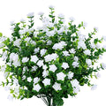 10PCS Artificial Flowers, Fake Artificial Greenery UV Resistant No Fade Faux Plastic Plants for Wedding Bridle Bouquet Indoor Outdoor Home Garden Kitchen Office Table Vase(White) - color: White