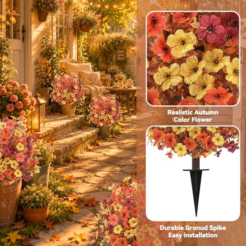 Artificial Topiary Ball Trees, Orange Flower | Ground Spikes, UV Resistant, Faux Greenery Shrubs, For Garden Porch Yard Patio Decor - color: Orange Flower