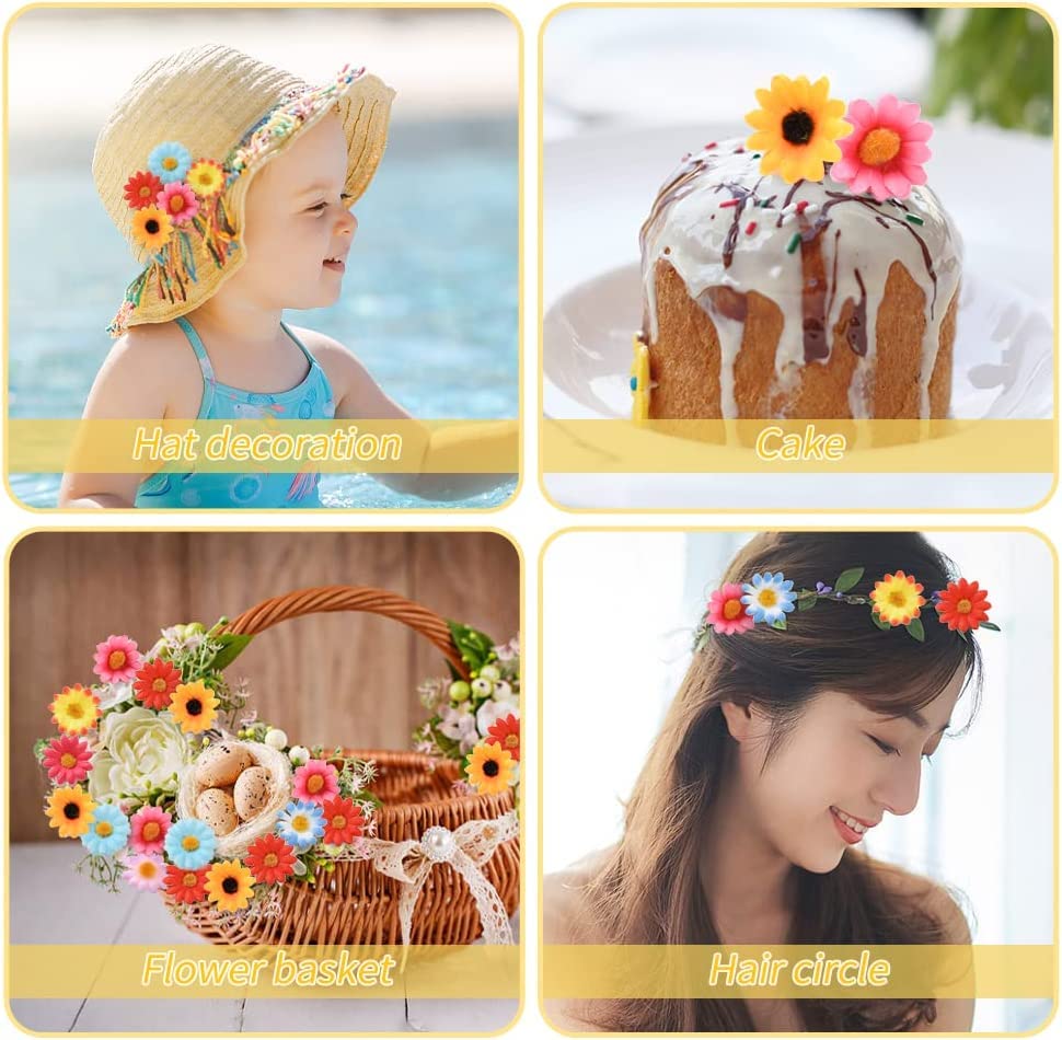 Artificial Daisy Flower Heads, 100Pcs Fake Silk Daisy Flowers Heads Artificial Flower Heads Bulk for Easter DIY Craft Wedding Bridal Shower Table Home Garden Decor (Mix Color) - color: Multi Color, size: 100PCS