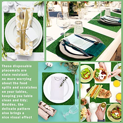 Yinder 50 Pcs Disposable Paper Grass Mat Square Fake Grass Placemats Green Grass Print Paper Placemats for Farmhouse Garden Celebration Indoor Outdoor Softball Golf Party Decor, 11.8 x 11.8 Inch