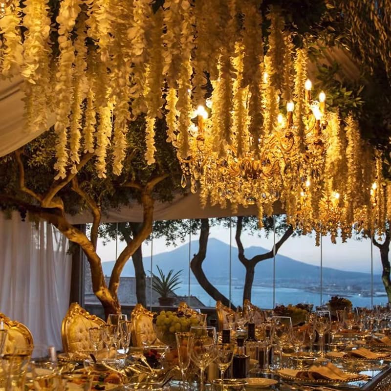 20 Vines of Wisteria Flower Garland, No Green Leaves Artificial Flower Strings, Fake Hanging Flowers, Silk Wisteria Garland, Flower Vine for Wedding, Garden Decoration (Cream White - 20 Vines) - color: Cream White - 20 Vines