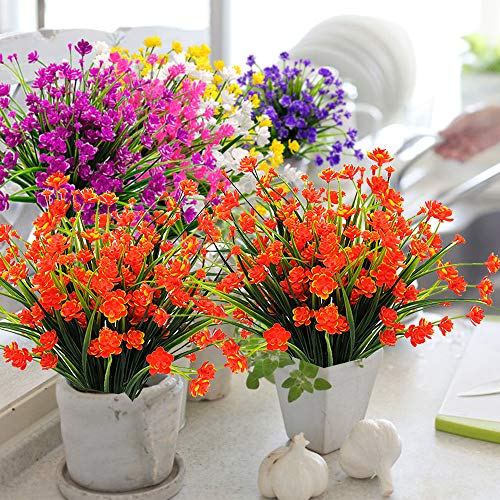 Grunyia Artificial Flowers, 20 Bundles Outdoor Fake Flowers for Decoration UV Resistant Faux Plastic Plants Garden Porch Window Box Décor (Orange) - color: Orange