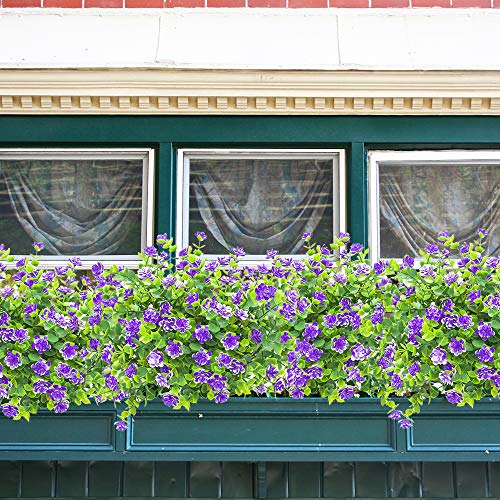 Grunyia 10 Bundles Artificial Fake Flowers, Faux Outdoor Plastic Plants UV Resistant Shrubs Outside Indoor Decorations (Blue-Eucalyptus) - color: Blue-eucalyptus