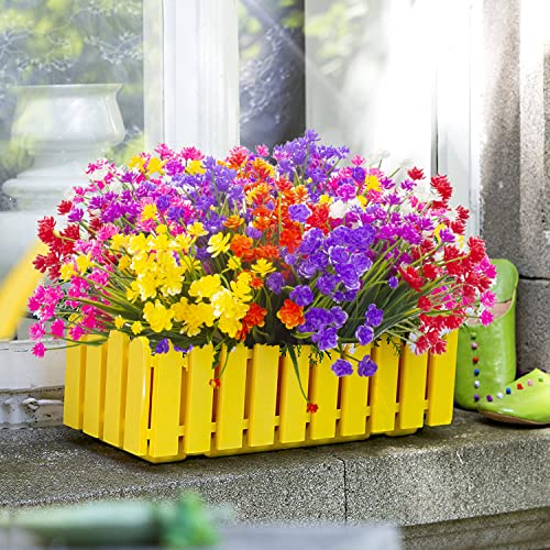 Grunyia Artificial Flowers, 20 Bundles Outdoor Fake Flowers for Decoration UV Resistant Faux Plastic Plants Garden Porch Window Box Décor (Mix) - color: Mix