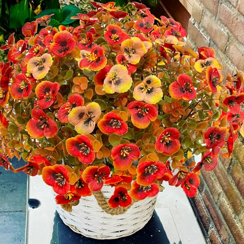 Artificial Mums Fall Flowers for Outdoors, 12pcs Fake Mums UV Resistant Outdoor Artificial Plants, Faux Silk Flowers Plants for Porch,Garden, Patio,Window Box Decoration - color: Orangred, size: 12
