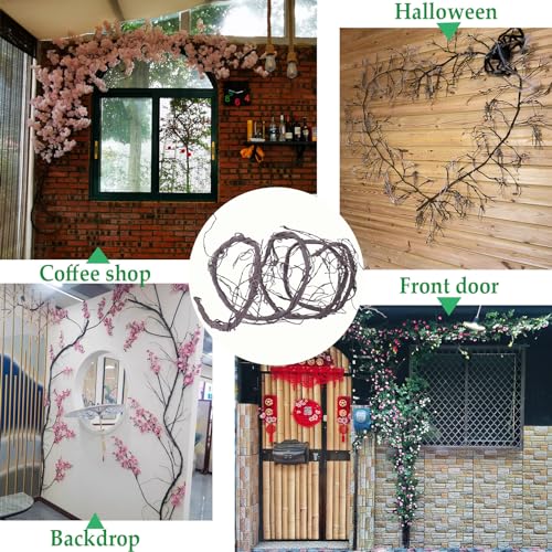 300cm/118inch Flexible Brown Medium Artificial Tree Branches Fake Tree Trunk Garland Rattan Wreath Cherry Blossom Grape Vines Floral for Wall Hanging Front Door Reptile Habitat Decoration - color: Brown, size: Medium