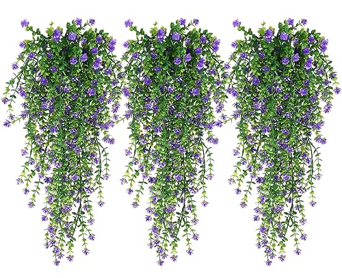 RECUTMS Vine Plant Fake Ferns Plants Large Faux Artificial Hanging Plants Wall Plants Artificial Hanging Plants Outdoors Fake Hanging Plant Greenery Vine for Outdoor Plants Decor 3 Pcs(Purple) - color: Purple, size: Hanging Plants
