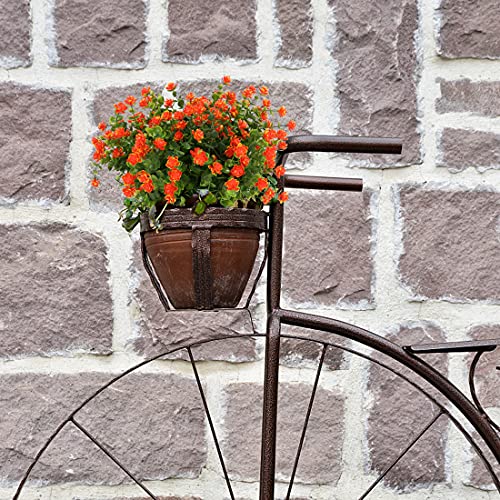 24 Bundles Artificial Flowers Fake Boxwood Shrubs UV Resistant No Fade Faux Greenery Faux Plastic Lotus for Home Garden Hanging Planter Indoor Porch Patio Office Wedding Decoration(Orange Red) - color: Orange Red