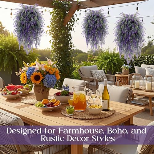 Canlierr 6 Pcs Fake Lavender Hanging Plants 29.5 Inch Large Purple Lavender Artificial Flowers for Wedding, Party, Farmhouse, Porch, Wall & Window Decor, All Year Round Indoor Outdoor Decoration