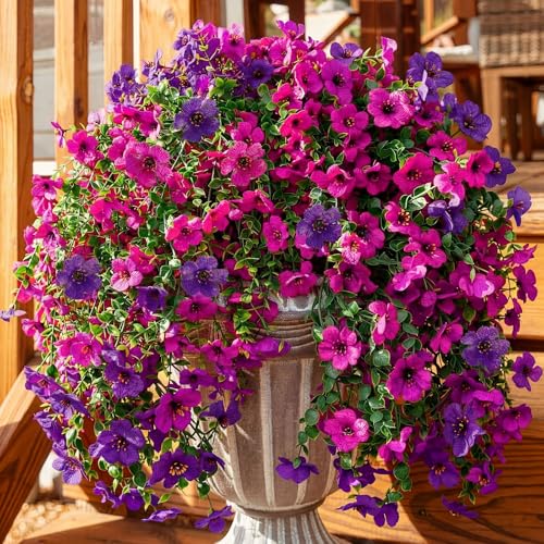Suncalla 4 Pcs 30In Artificial Hanging Flowers for Outdoor Planter 156 Branches Trailing Faux Potted Plant Fake Floral UV & Fading Resistant for Wedding Patio Spring Summer Decor(Dark Purple, Purple) - color: Dark Purple, Purple