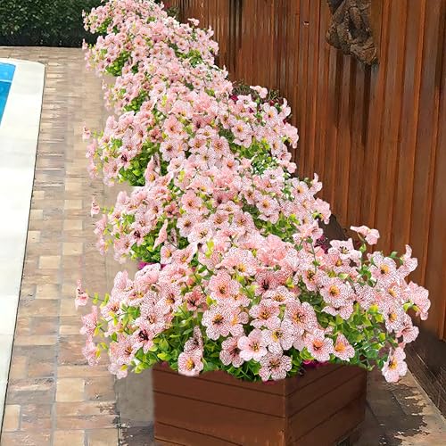 Artificial Flowers for Outdoor Indoor Garden Home Decoration, Faux Flower Daisy with Eucalyptus Leaves Fake Plants Greenery Boxwood Porch Patio, 12 Bundles - color: Pink