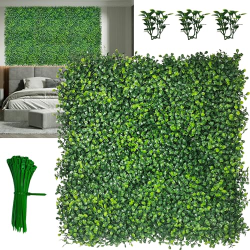 Artificial Grass Wall Panel,10"x 10"(8P) 4-Layer Leaf UV-Anti Greenery Faux Boxwood for Indoor,Outdoor Patio Balcony Privacy & Ivy Fence Covering Privacy, Garden, Backyard Wall Backdrop Decor - size: 10"x10" (8)