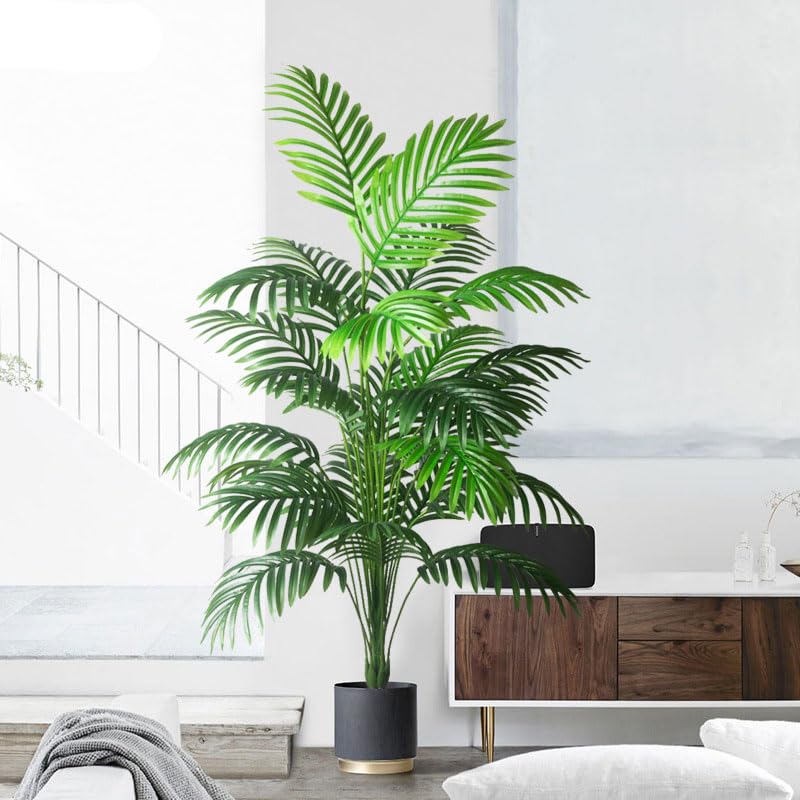 90-120cm Large Artificial Palm Tree Tropical Fake Plants Green Plastic Palm Leafs Big Monstera Tree Branch for Home Garden Decor (90cm 9 Leaves)