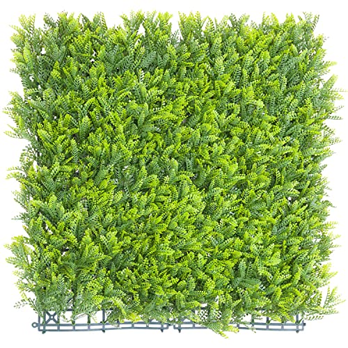 E&K 20" x 20" Artificial Plant Fence Panel Faux Leaves Grass Wall Privacy Screen Panel Decorative for Indoor Outdoor (Mimose, 6 Pcs) - color: Mimose Leaves