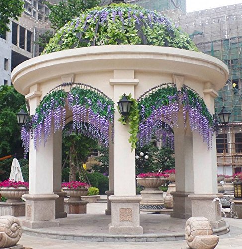 DearHouse 12 Pack 3.6 Feet Artificial Fake Wisteria Vine Ratta Hanging Garland Silk Flowers String Home Party Wedding Decor (Purple 2)