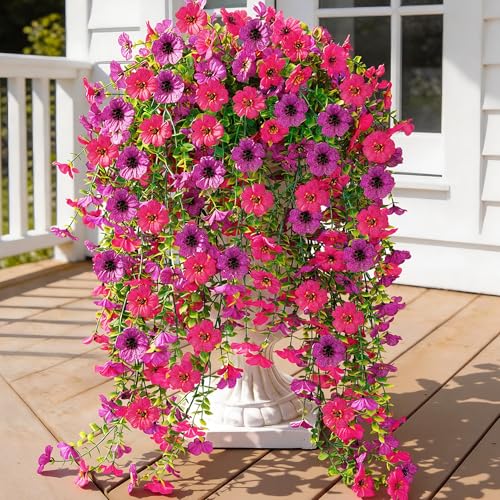 AGIRL 6 Bundles Artificial Hanging Flowers for Outdoor Spring Summer Decor,UV Resistant Faux Silk Flowers,Fake Plants with Realistic Look for Outside Indoor Planter Garden,Patio,Balcony,Porch and Yard - color: Mix 2 Colors