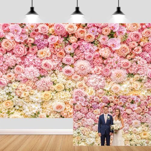 JAWO 7X5ft Blush Pink White Rose Floral Wall Backdrop, Mixed Flower Photo Background for Wedding Bridal Shower, Girls Birthday Baby Shower, Mother’s Day Valentine Cake Table Decor Studio Props - color: Pink3, size: 7X5